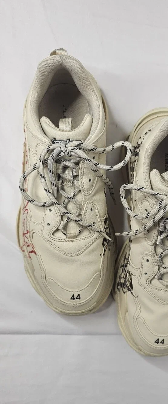 Balenciaga Triple S Graffiti Sneakers Beige Cream Men’s 44 US 11 DIY Logo Art